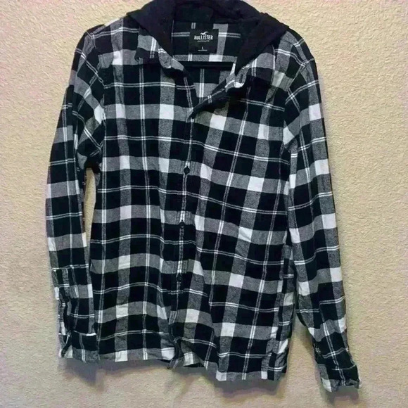 Hollister black & white flannel sz L fall casual flannel plaid - Picture 1 of 8
